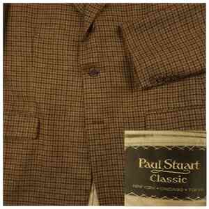 Paul Stuart Sport Coat Men 44L Vtg Ivy Style Gun Club Check Wool Made in USA 90s